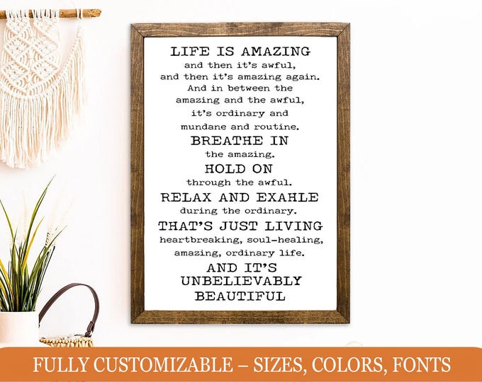 Life Is Amazing (and Awful) Inspirational Wood Sign