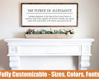 Pledge of Allegiance, patriotic farmhouse wooden sign
