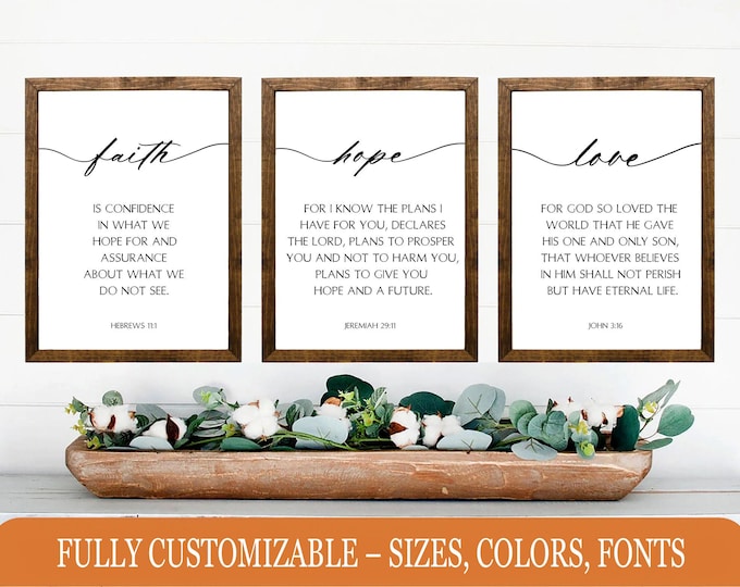 Faith Hope Love Scriptures, Christian wall sign set