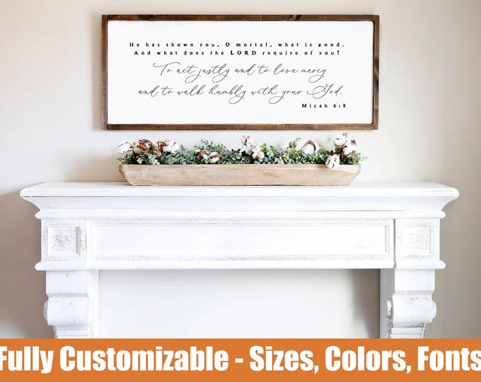 Micah 6:8 Act Justly Love Mercy scripture sign, rustic farmhouse wall decor