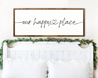 Living Room Wall Decor - This Is Our Happy Place Sign - Wooden Signs For Home - Farmhouse Decor - Home Sign - Modern Farmhouse - Sign