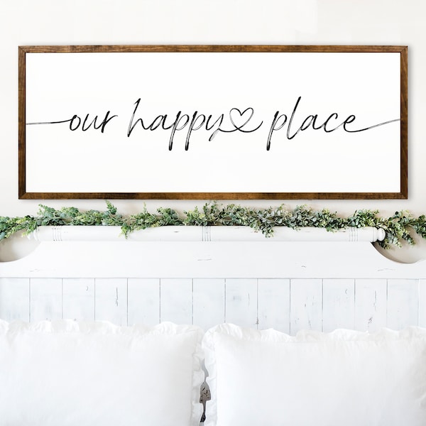 Living Room Wall Decor - This Is Our Happy Place Sign - Wooden Signs For Home - Farmhouse Decor - Home Sign - Modern Farmhouse - Sign