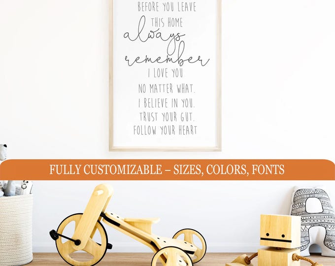 Before You Leave This Home” Sign | Heartfelt Family Reminder & Wall Art