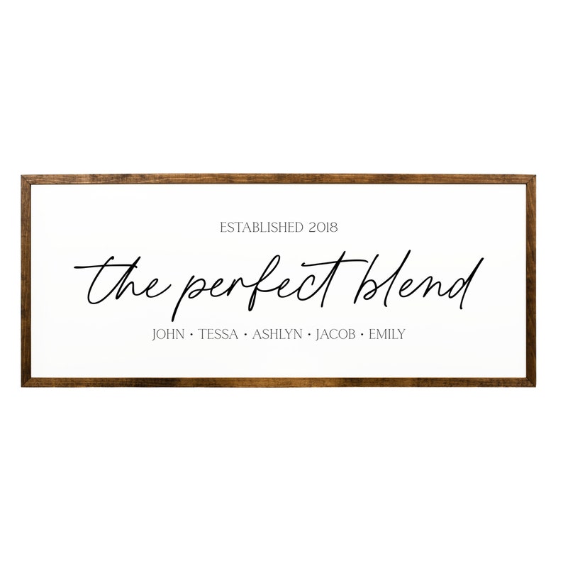 The Perfect Blend Family Sign Personalized Blended Family Signs Perfect Blend Sign Perfectly Blended Family Custom Names Wooden Sign image 2