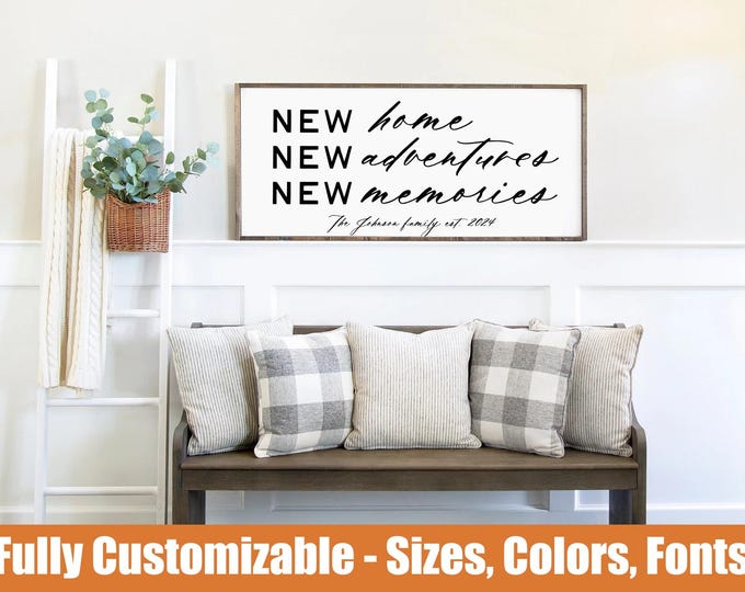 New Home, New Adventures, New Memories Sign | Personalized Housewarming Gift