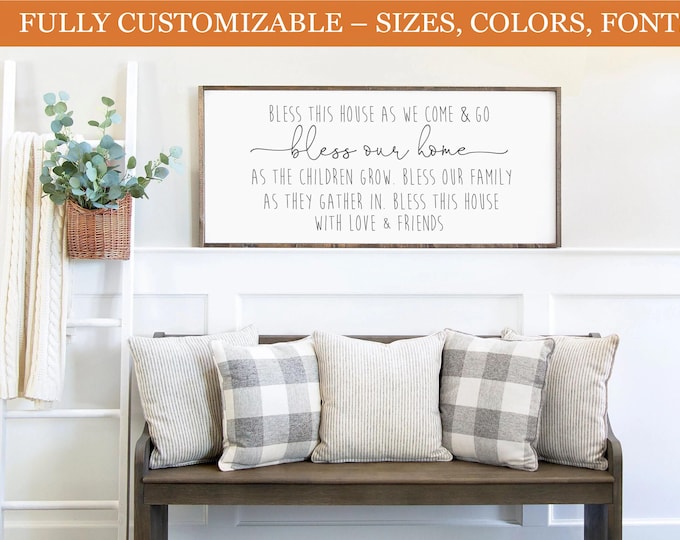 Bless This House Sign – Family Prayer Wall Art – Rustic Housewarming Decor