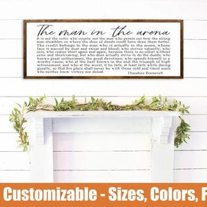 Man in the Arena Quote, Motivational wooden sign