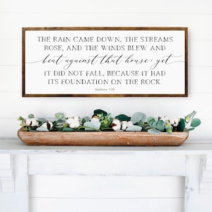 Matthew 7:25, The Rain Came Down | Faith Sign | Inspirational Wall Art | Inspirational Quotes | Inspirational | Bible Verse Wall Art