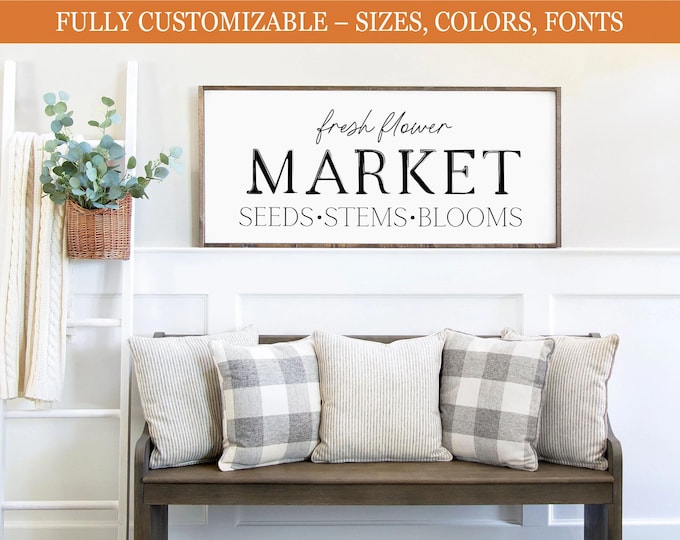 Fresh Flower Market Wood Sign | Farmhouse Floral Decor for Garden & Home