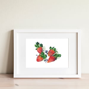 Strawberry Watercolor Print, Original Watercolor Artwork, Kitchen Decor