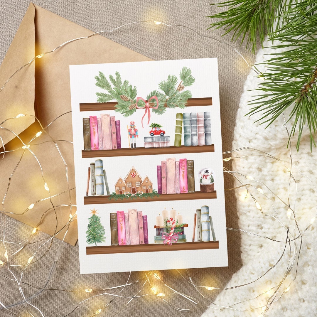 Bookish Christmas Card, Cozy Cards, Book Lover Card, Book Gifts, Book Christmas, Christmas Book