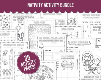 Lot d'activités de l'Avent comprenant des pages à colorier pour la Nativité, des pages d'activités pour la Nativité et des activités de Noël chrétien pour les enfants