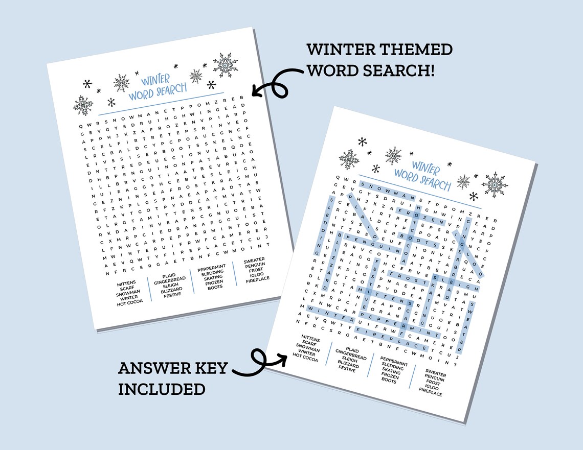 Winter Word Search Printable Winter Games Winter Word Games - Etsy