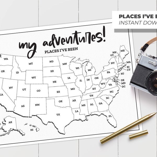 Places I've Been Map, United States Map, States I’ve Visited, My Adventures Map, Road Trip Map, Printable Map Tracker