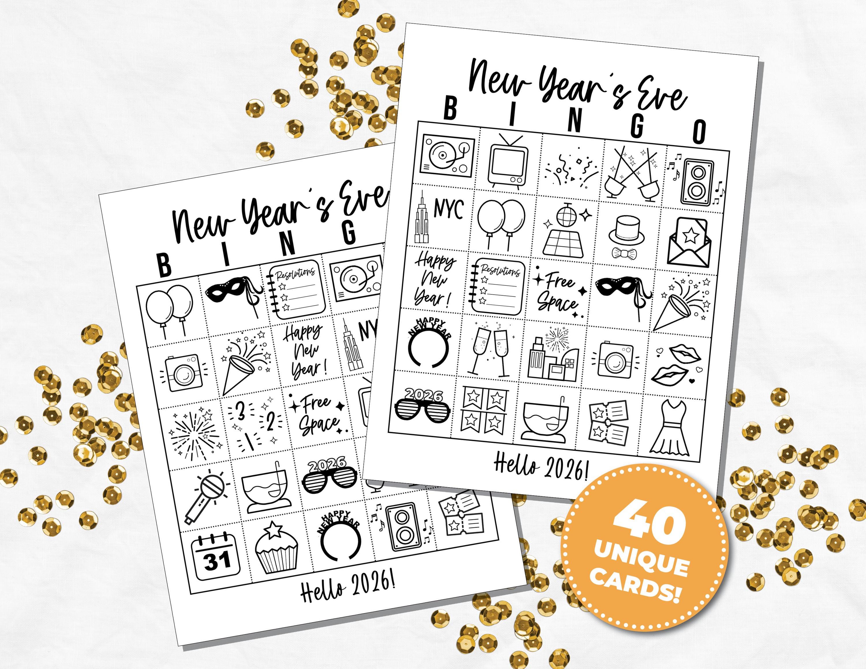2026 New Years Eve BINGO Game, New Years Eve Printable Games, New Years Eve Activity, Noon Years Eve Game