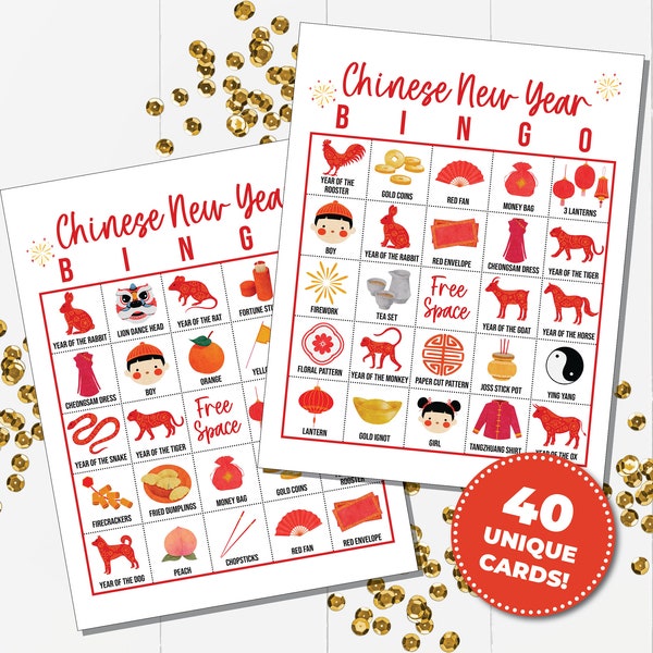 Chinese New Year BINGO Game, Printable Game for Classroom Activity, Lunar New Year Bingo Game for Kids, Bingo Cards for Chinese New Year