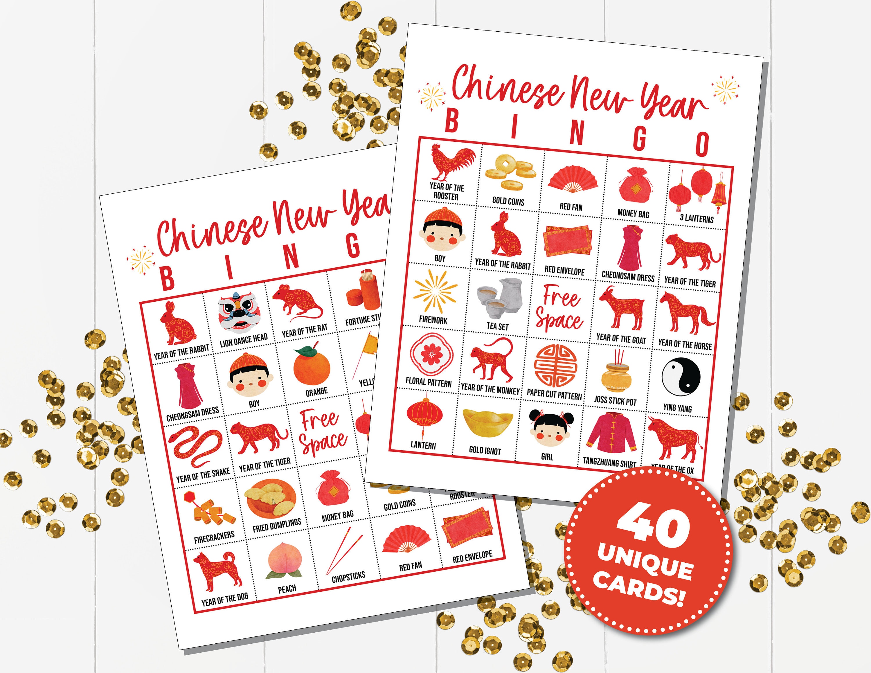 chinese new year bingo game, printable game for classroom activity