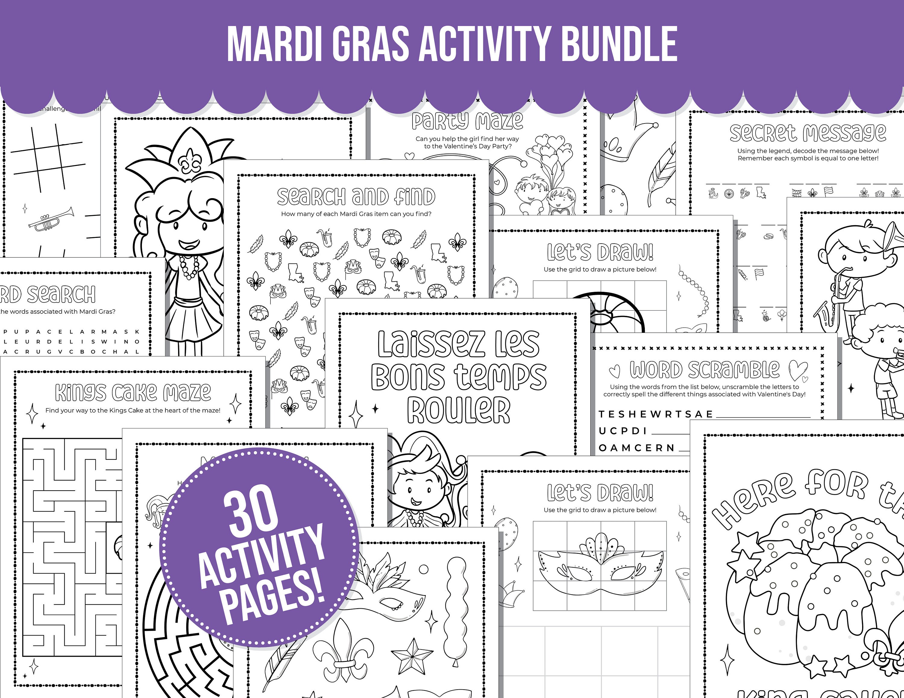 31 Festive Mardi Gras Crafts for Kids 22 Mardi Gras Printable Activity Pack with Coloring Pages, Word Search,…