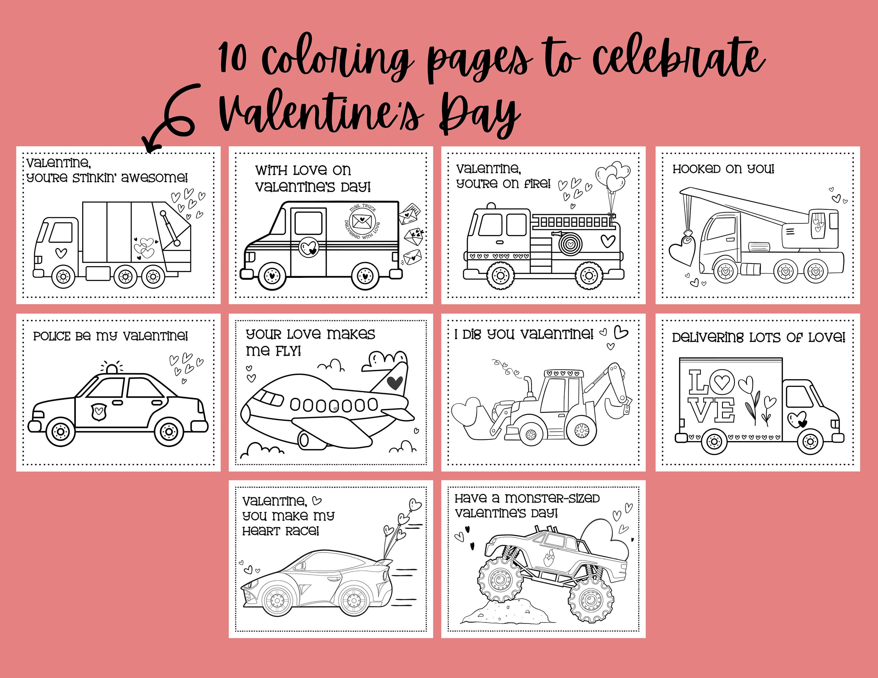 Construction Truck Coloring Pages for Valentines Day, Valentine's Day ...