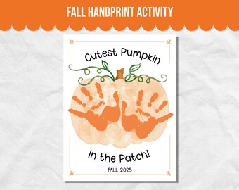 Fall Handprint Art Activity for Kids, Pumpkin Patch Footprint Art Printable for Fall Keepsake, Fall Craft for Kids, Halloween Handprint Art