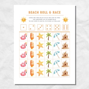 Summer Roll & Race Game, Classroom Party Dice Game for Kids, Preschool Summer Game, Classroom Counting Games, Easy Summer Activity for Kids