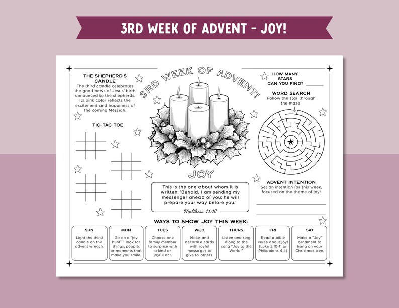 Advent Coloring Page Placemat Activity for Kids Christian Christmas ...
