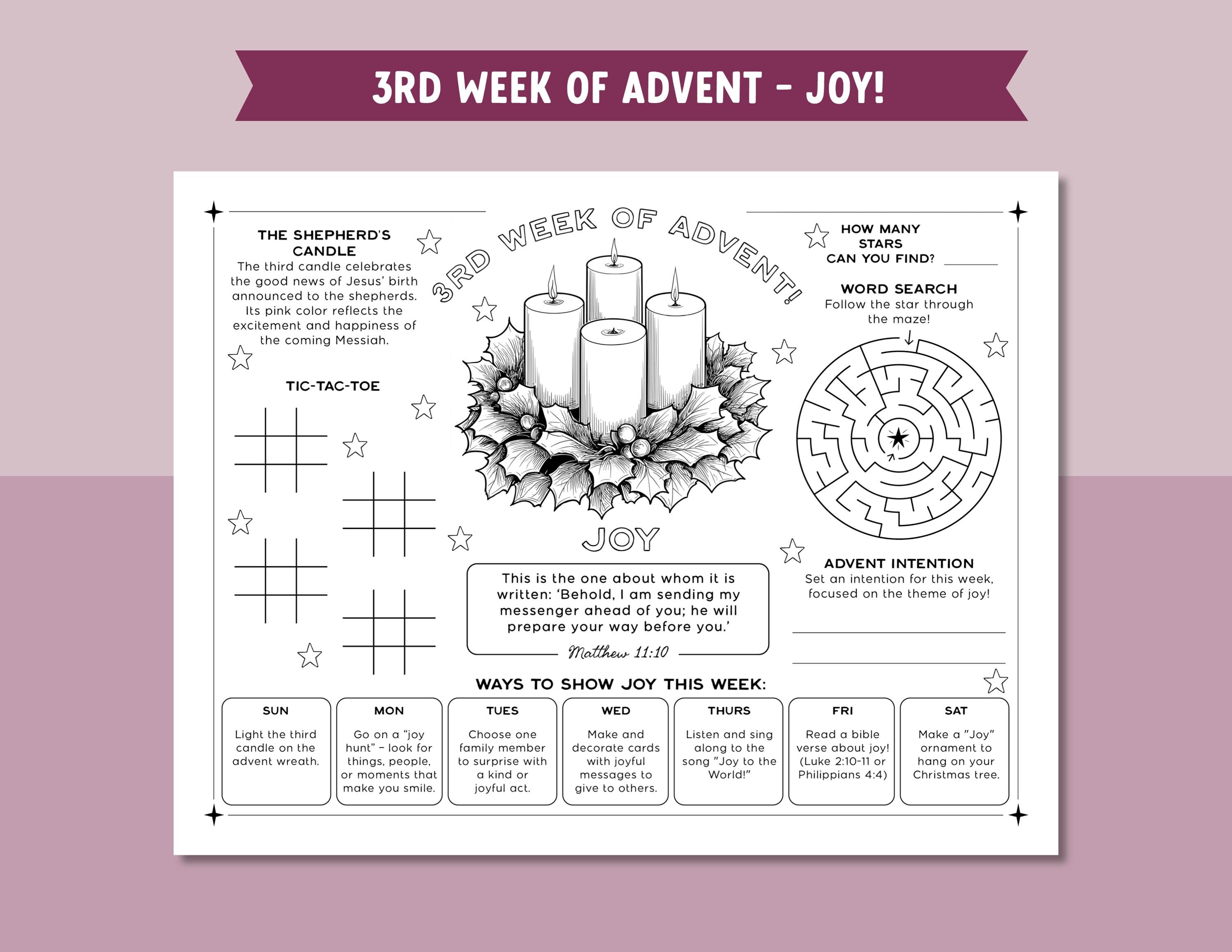Advent Coloring Page Placemat Activity for Kids Christian Christmas ...