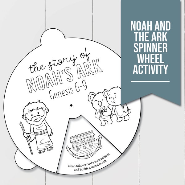 Noah en de Ark Spinner Wheel afdrukbaar, perfecte zondagsschoolactiviteit voor kinderen! Kleuractiviteit over Noach en de ark