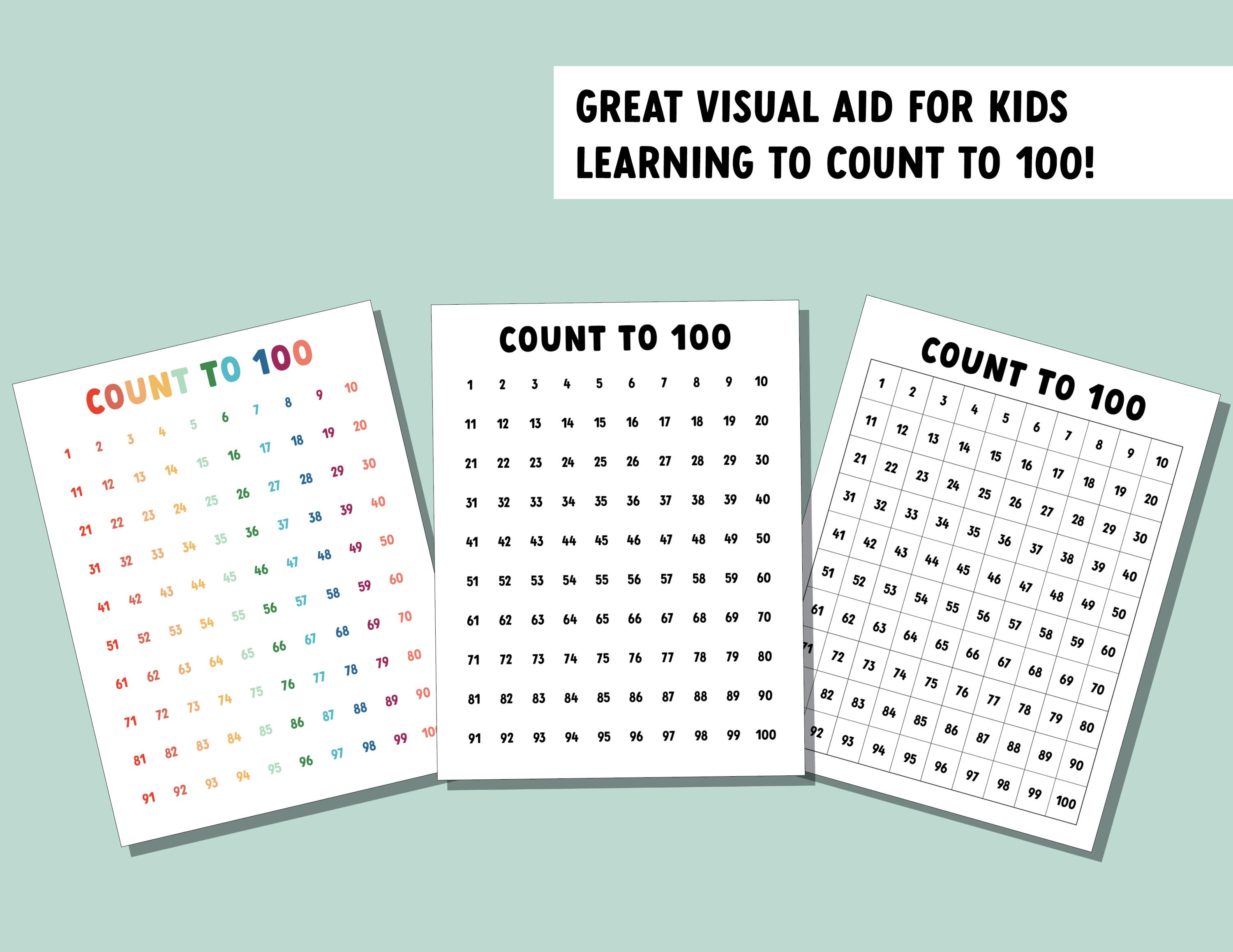 Count to 100 Math Worksheets, Learn to Count Number Chart Worksheets ...