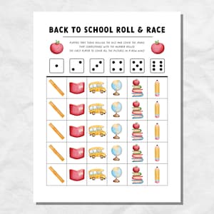 Back to School Roll & Race Game, Kids Classroom Dice Game, Preschool Fall Game, B2S Classroom Counting Game, Easy Fall Activity for Kids
