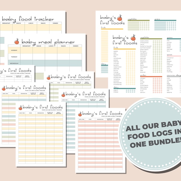 Baby Food Log Bundle! Perfect for Baby’s First Foods Checklist, Baby Solid Foods Log, Baby Led Weaning Tracker, Printable Instant Download