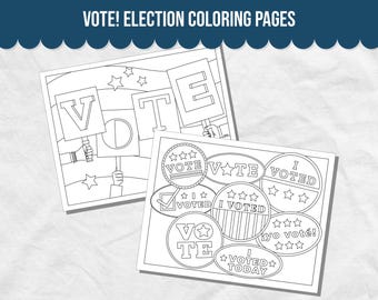 VOTE! Coloring Pages for 2026 Election, 8 Coloring Sheets with VOTE message, Perfect for an election classroom activity