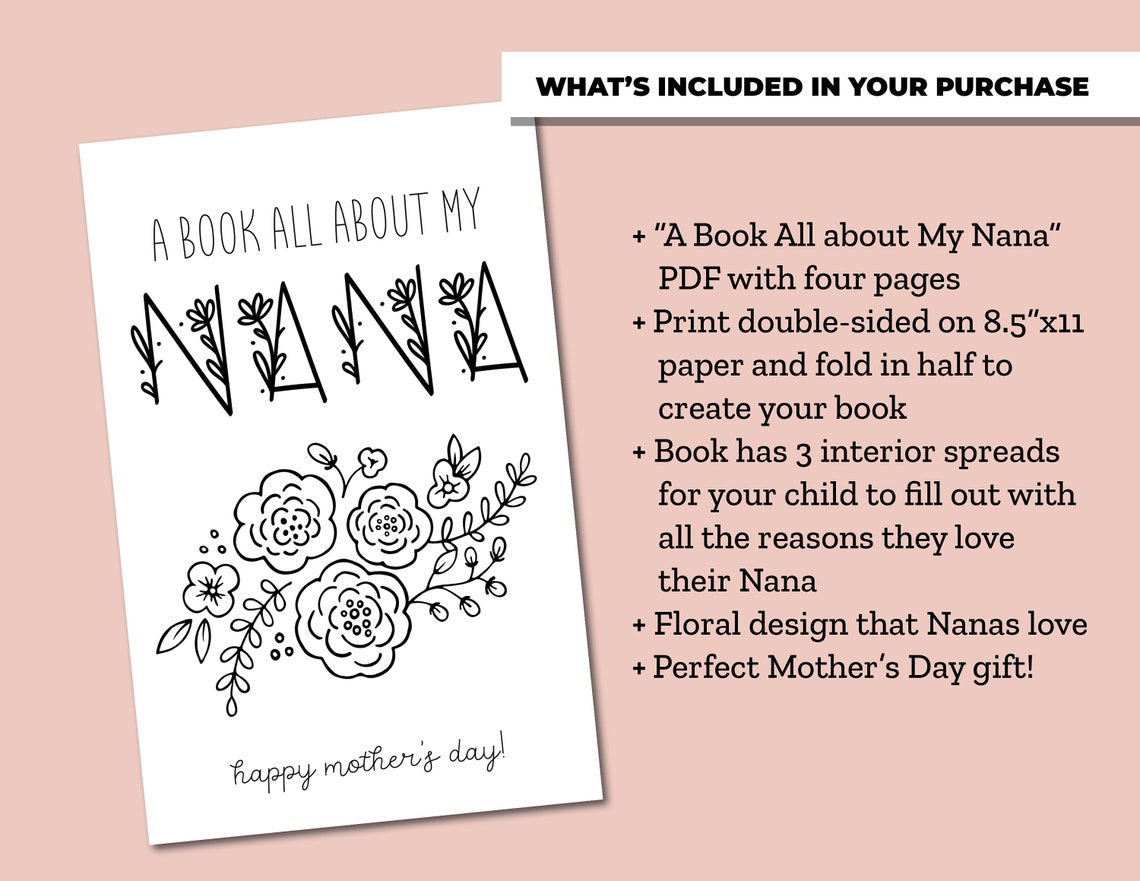 All About Nana Printable Book for Mother's Day Perfect Etsy