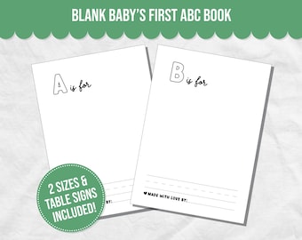 Blank Baby's First ABC Book for Baby Shower Activity, Baby's First Alphabet Book, Blank ABC Coloring Book, Printable Baby Shower Game
