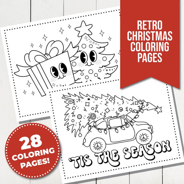 Retro Christmas Coloring Pages for Kids - 28 Groovy and Festive Coloring Sheet Bundle