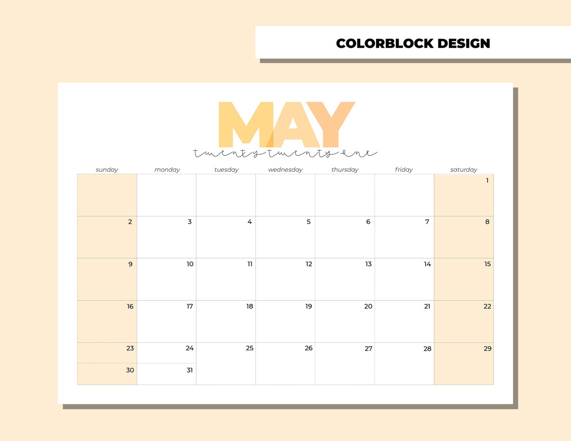 May 2021 Calendar Printable Colorblock Calendar Design | Etsy