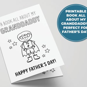 Livre imprimable Tout sur grand-père pour la fête des pères, activité parfaite pour la fête des pères pour les enfants, cadeaux à imprimer pour grand-père, carte à colorier