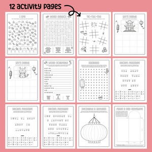 Lunar New Year Printable Activity Bundle with Coloring Pages, Word Search, Word Scramble, Games, Mazes! Chinese New Year Kids Activities image 3