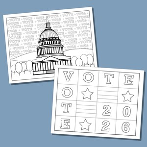 VOTE! Coloring Pages for 2026 Election, 8 Coloring Sheets with VOTE message, Perfect for an election classroom activity image 6