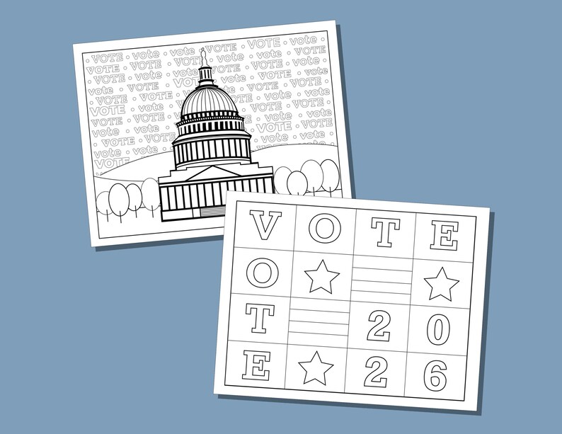 VOTE! Coloring Pages for 2026 Election, 8 Coloring Sheets with VOTE message, Perfect for an election classroom activity image 6