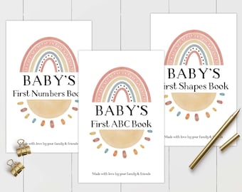 Boho Rainbow Baby Shower Game Bundle including Baby's 1st ABC Book, 1st Shapes Book, 1st Numbers Book, Printable Game for Boho Baby Shower