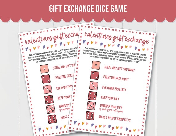 Valentines Day Gift Exchange Game, Valentines Roll the Dice Game, White Elephant Gift Exchange, Valentines Day Present Swap, Pollyanna Gift