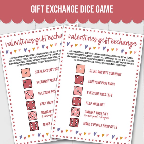 Valentines Day Gift Exchange Game, Valentines Roll the Dice Game, White Elephant Gift Exchange, Valentines Day Present Swap, Pollyanna Gift