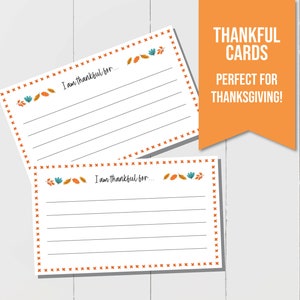 Carte de gratitude pour Thanksgiving, je suis reconnaissant pour les cartes imprimables, cartes de remerciements imprimables, cartes de table reconnaissantes pour le dîner en famille