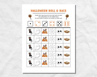 Halloween Roll & Race Game, Kids Classroom Dice Game, Preschool Fall Game, Halloween Classroom Counting Game, Easy Fall Activity for Kids