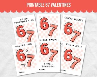 67 Valentijnsdagkaarten, Classroom Gen Z Alpha Slang, afdrukbare Six Seven-valentijnskaarten voor kinderen, 6 7 valentijnskaarten