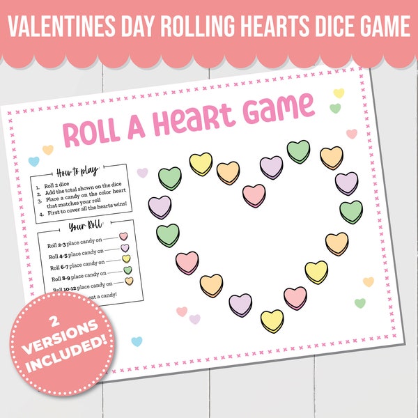 Roll a Heart Candy Dice Game, Fun Valentines Game for Kids, Kids Valentines Game, Valentines Candy Games for Kids, Valentines Party Game