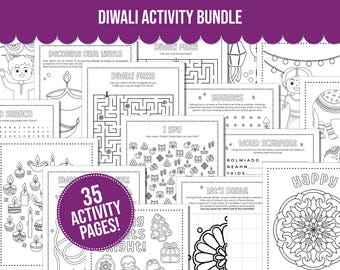 Diwali Printable Activity Bundle including Coloring Pages, Word Search, Word Scramble, Games, Maze Activity and More! Diwali Kids Activities