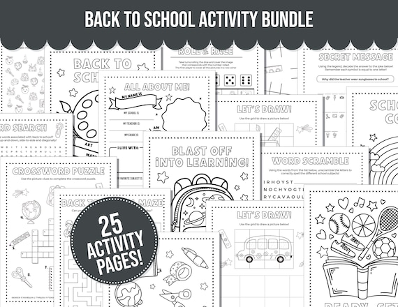 Back to School Activity Bundle, First Day of School Classroom Activities, Printable Games for School, Word Search, Back to School coloring