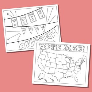 VOTE! Coloring Pages for 2026 Election, 8 Coloring Sheets with VOTE message, Perfect for an election classroom activity image 3